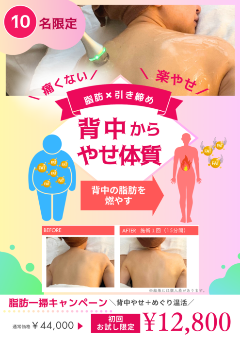 《水玉背中の脂肪一掃キャンペーン》背中からやせ体質に！